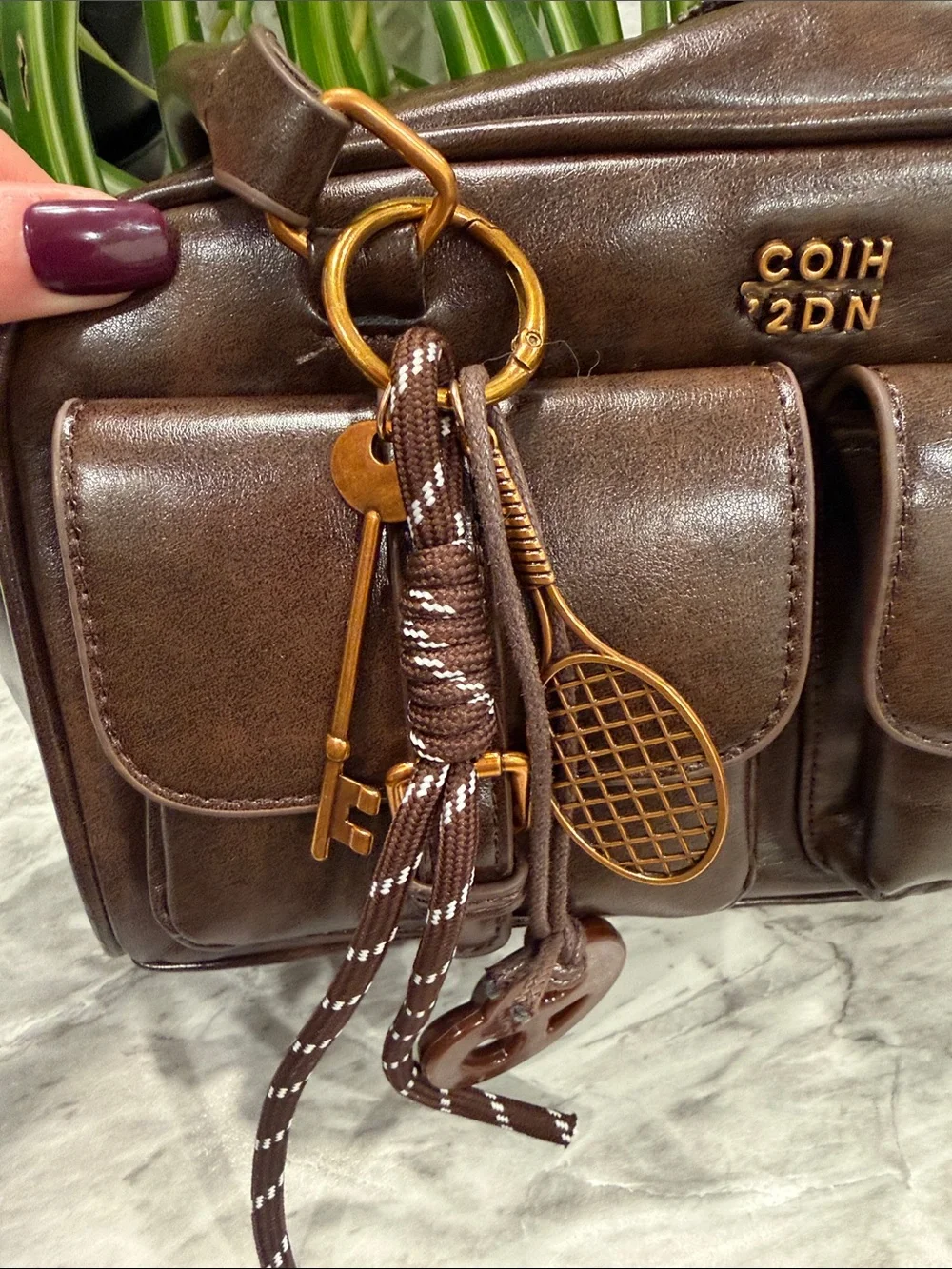 Brown Leather Double-Pocket Shoulder Bag